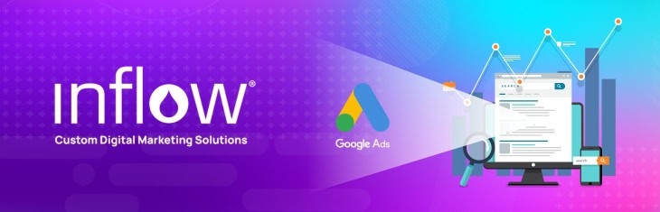 Logo: Google Ads. Logo: Inflow. Custom Digital Marketing Solutions.